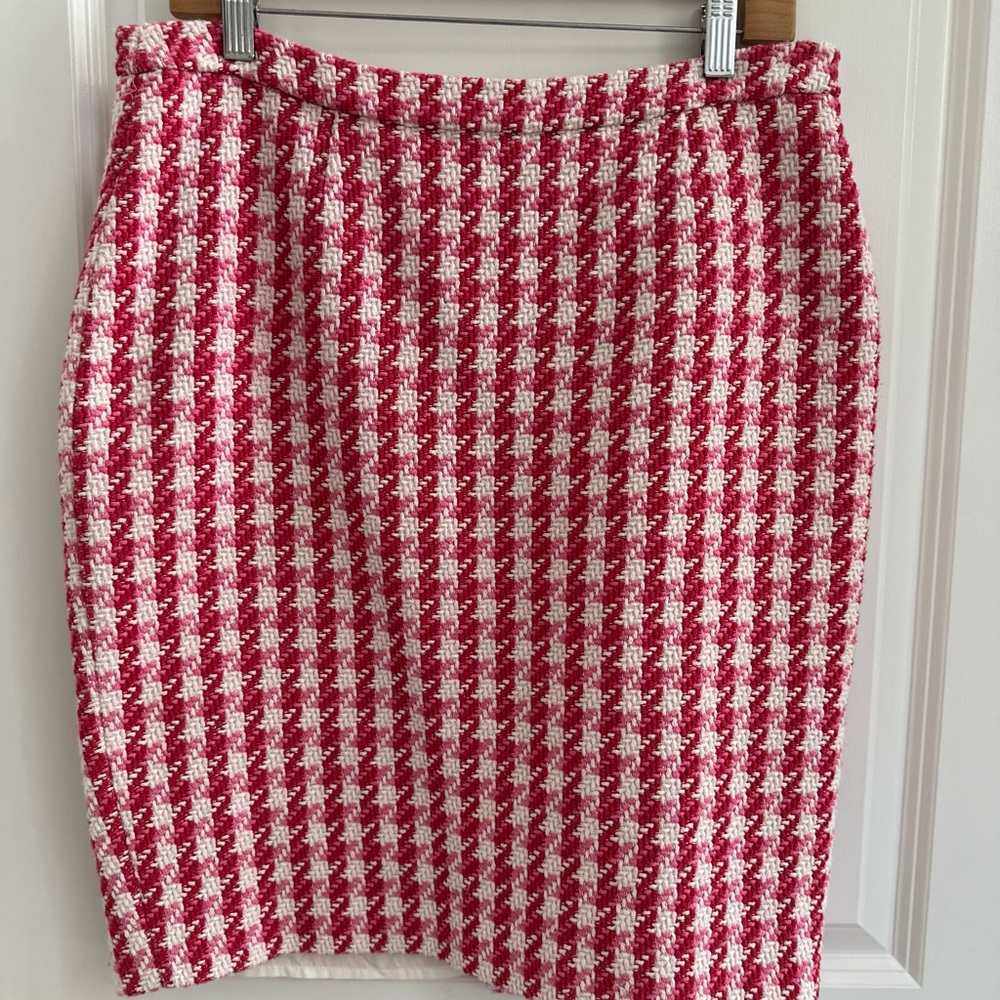 Boden Red and White Houndstooth Pencil Skirt